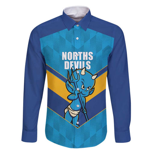 Norths Rugby Custom Family Matching Off Shoulder Short Dress and Hawaiian Shirt Go Devils Mascot Sporty Style - Aussie Hoodie