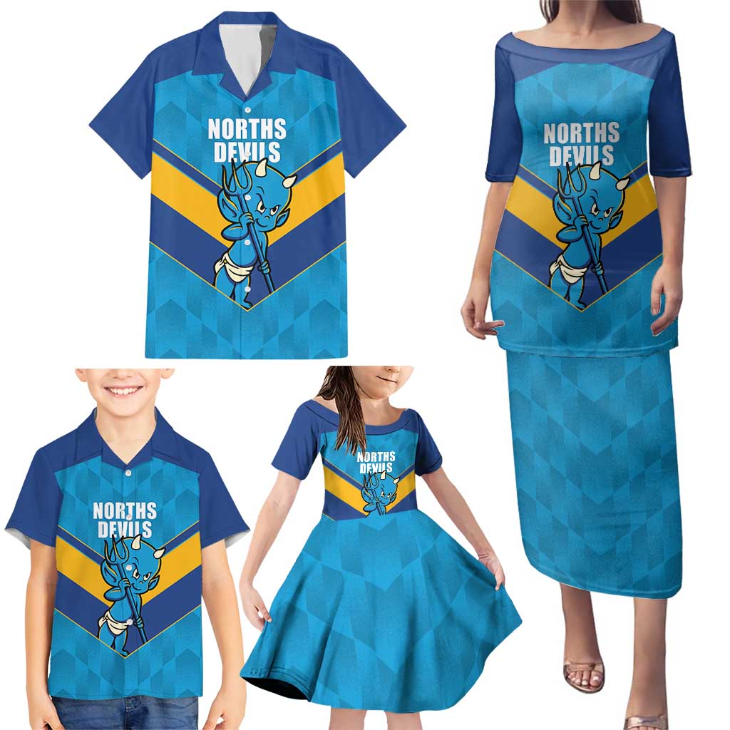 Norths Rugby Custom Family Matching Puletasi and Hawaiian Shirt Go Devils Mascot Sporty Style - Aussie Hoodie