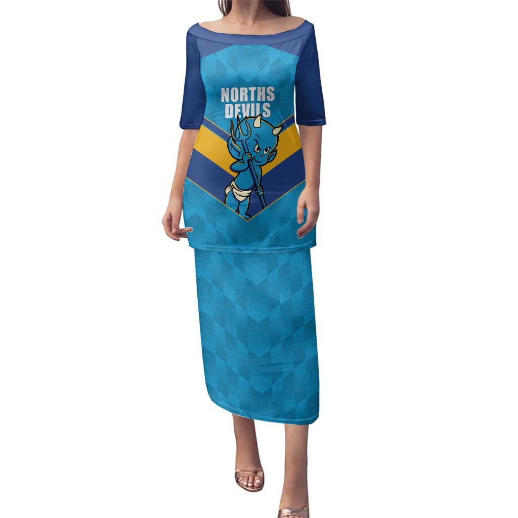 Norths Rugby Custom Family Matching Puletasi and Hawaiian Shirt Go Devils Mascot Sporty Style - Aussie Hoodie