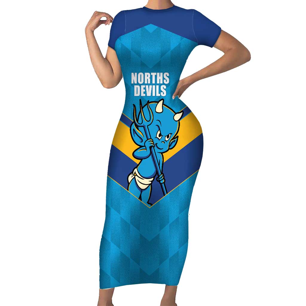 Norths Rugby Custom Family Matching Short Sleeve Bodycon Dress and Hawaiian Shirt Go Devils Mascot Sporty Style - Aussie Hoodie