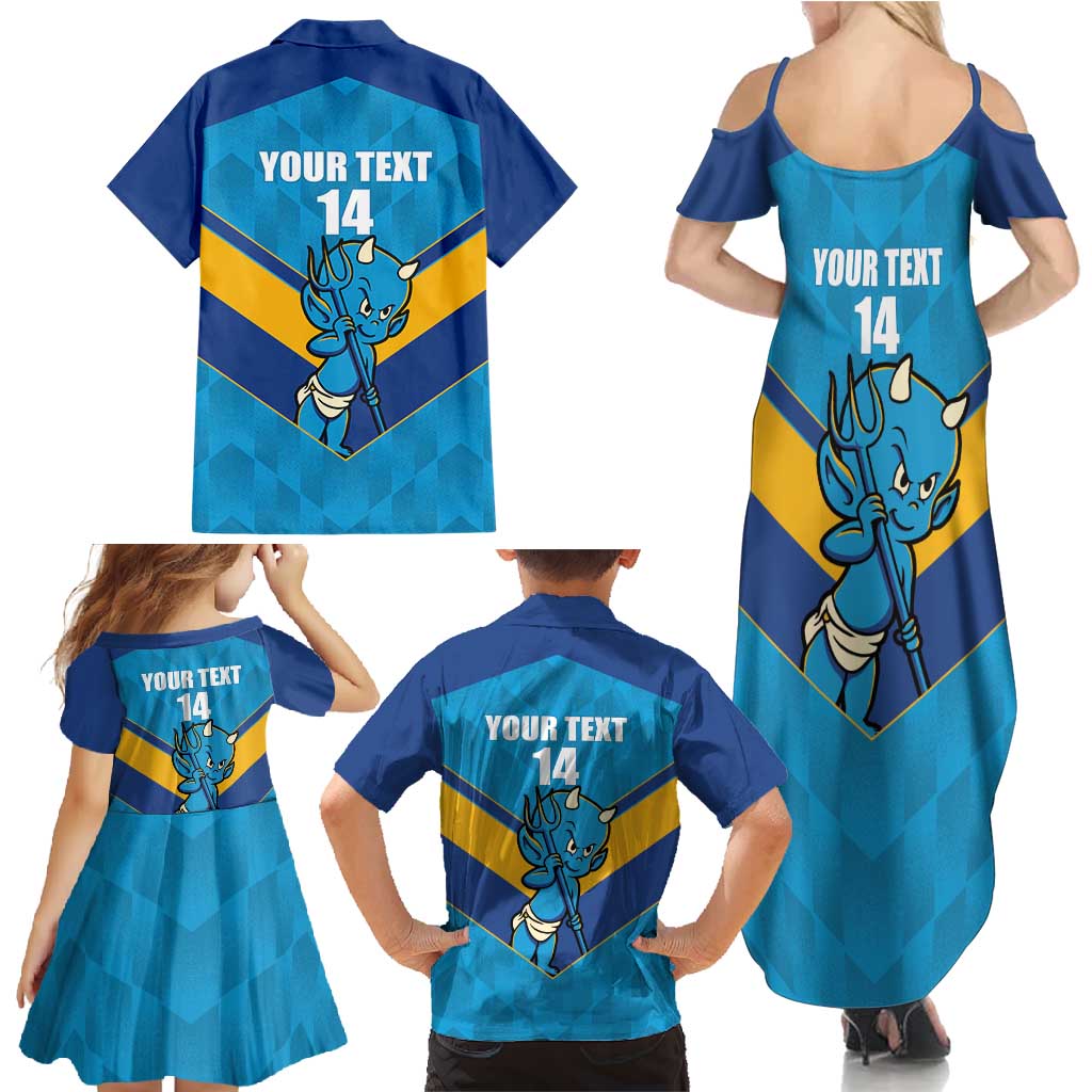 Norths Rugby Custom Family Matching Summer Maxi Dress and Hawaiian Shirt Go Devils Mascot Sporty Style - Aussie Hoodie