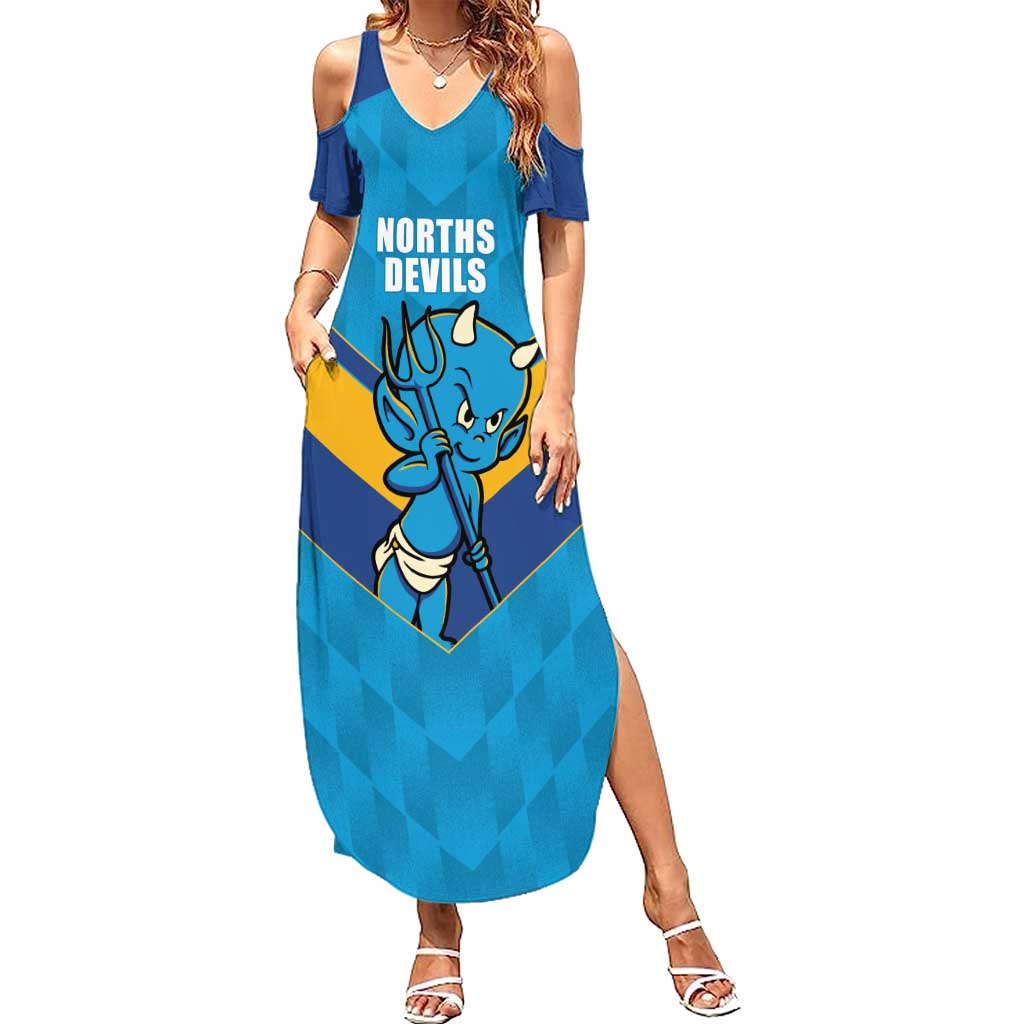 Norths Rugby Custom Family Matching Summer Maxi Dress and Hawaiian Shirt Go Devils Mascot Sporty Style - Aussie Hoodie