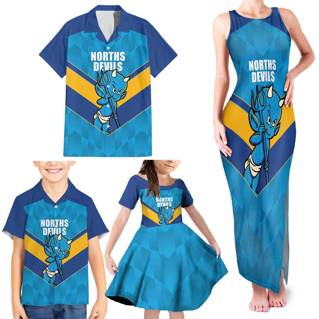 Norths Rugby Custom Family Matching Tank Maxi Dress and Hawaiian Shirt Go Devils Mascot Sporty Style - Aussie Hoodie