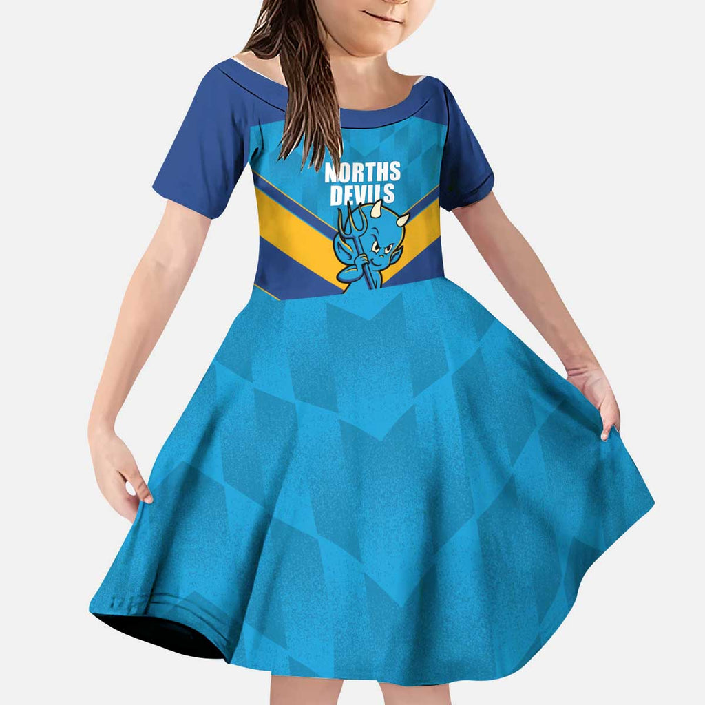 Norths Rugby Custom Kid Short Sleeve Dress Go Devils Mascot Sporty Style - Aussie Hoodie