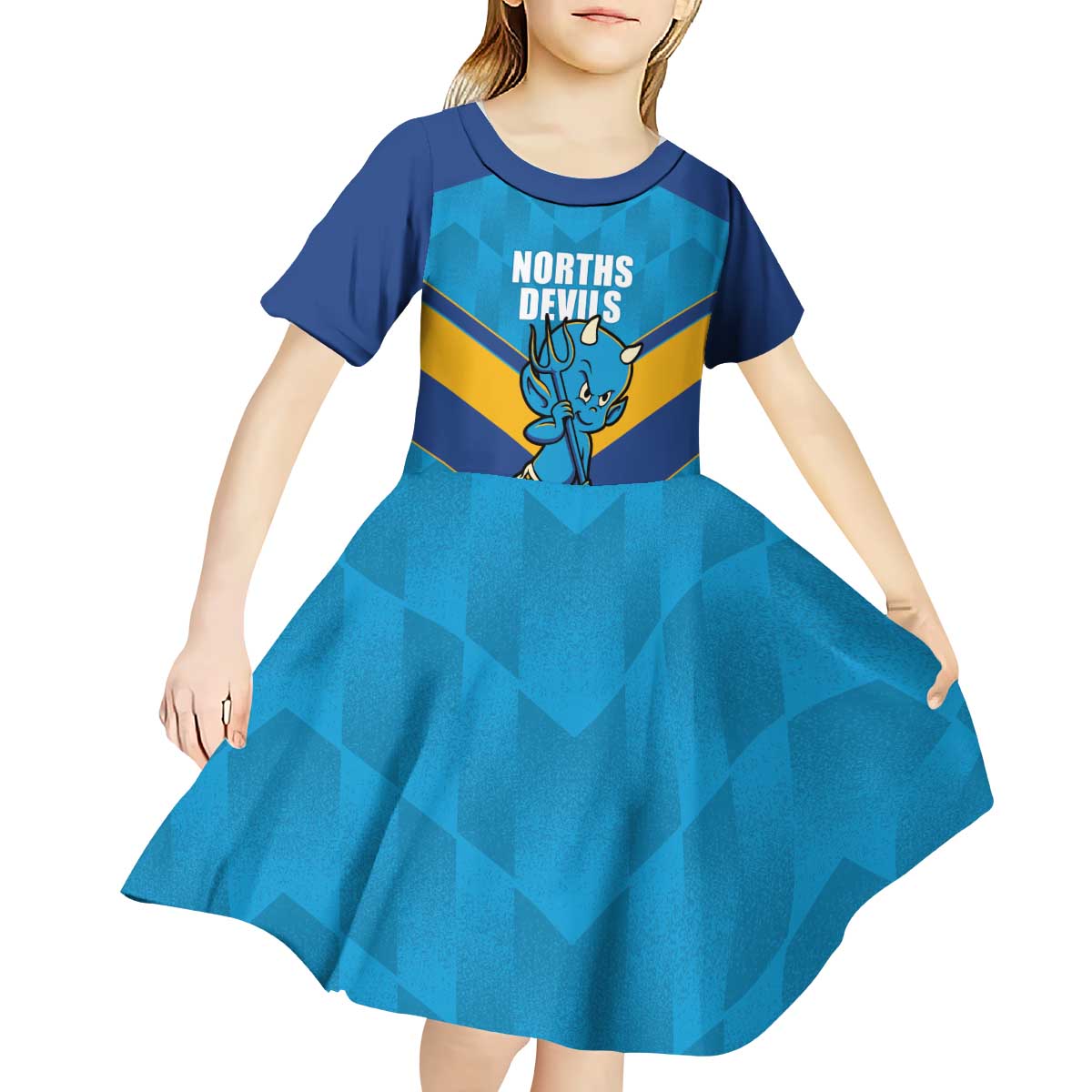 Norths Rugby Custom Kid Short Sleeve Dress Go Devils Mascot Sporty Style - Aussie Hoodie