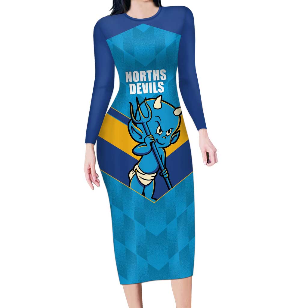 Norths Rugby Custom Long Sleeve Bodycon Dress Go Devils Mascot Sporty Style - Aussie Hoodie