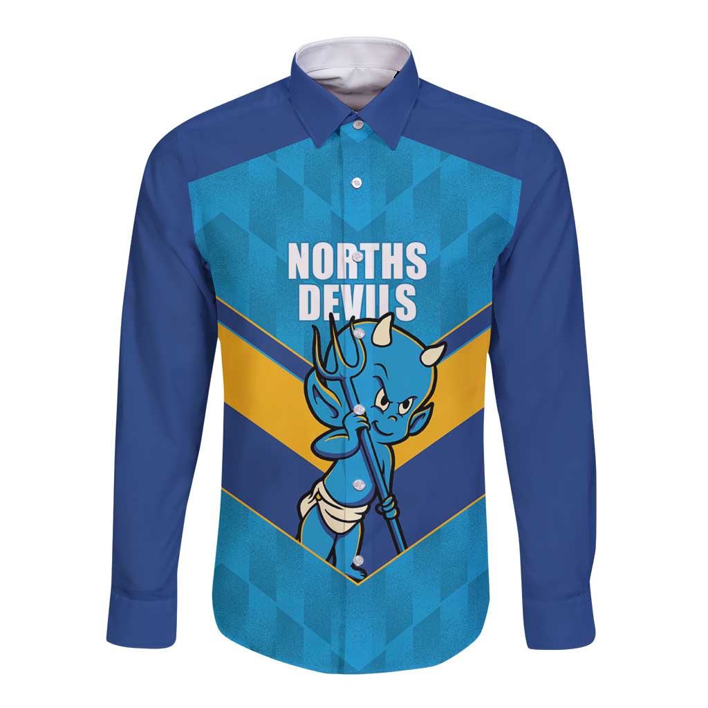 Norths Rugby Custom Long Sleeve Button Shirt Go Devils Mascot Sporty Style - Aussie Hoodie