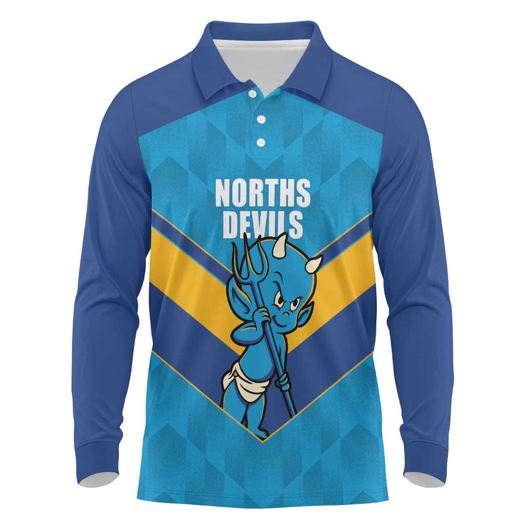 Norths Rugby Custom Long Sleeve Polo Shirt Go Devils Mascot Sporty Style - Aussie Hoodie