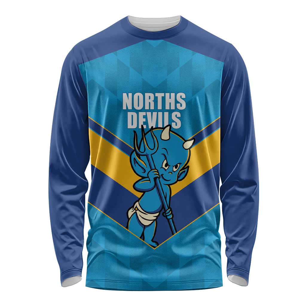Norths Rugby Custom Long Sleeve Shirt Go Devils Mascot Sporty Style - Aussie Hoodie
