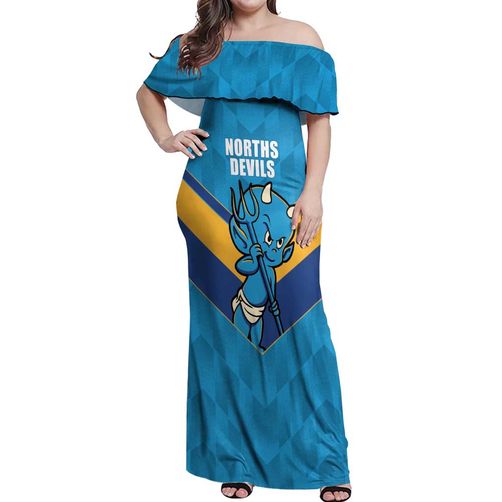 Norths Rugby Custom Off Shoulder Maxi Dress Go Devils Mascot Sporty Style - Aussie Hoodie