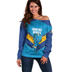 Norths Rugby Custom Off Shoulder Sweater Go Devils Mascot Sporty Style - Aussie Hoodie