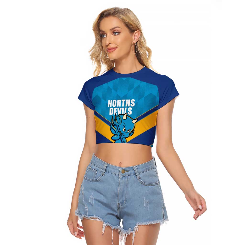 Norths Rugby Custom Raglan Cropped T Shirt Go Devils Mascot Sporty Style - Aussie Hoodie