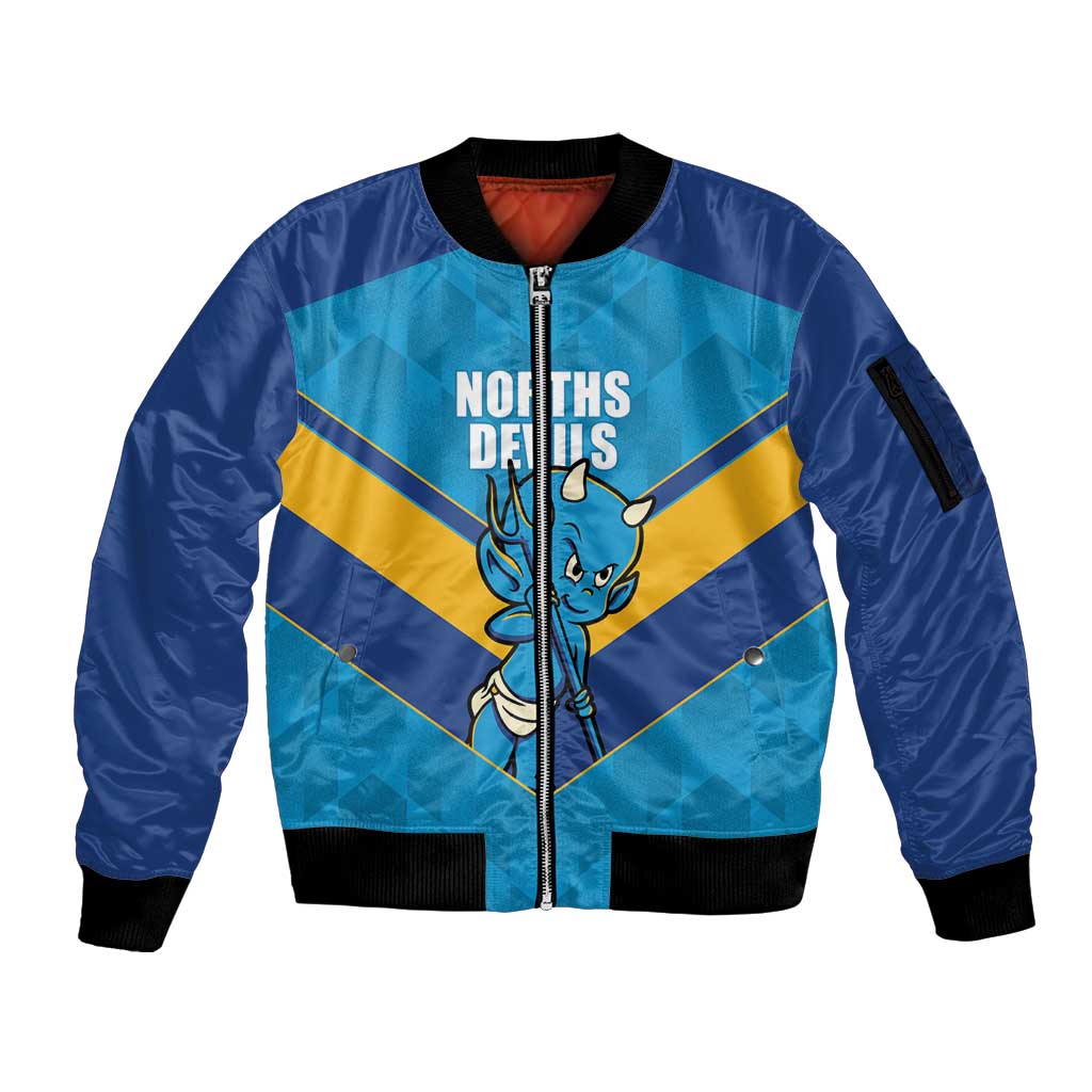 Norths Rugby Custom Sleeve Zip Bomber Jacket Go Devils Mascot Sporty Style - Aussie Hoodie