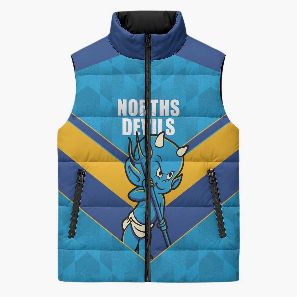 Norths Rugby Custom Sleeveless Puffer Jacket Go Devils Mascot Sporty Style - Aussie Hoodie