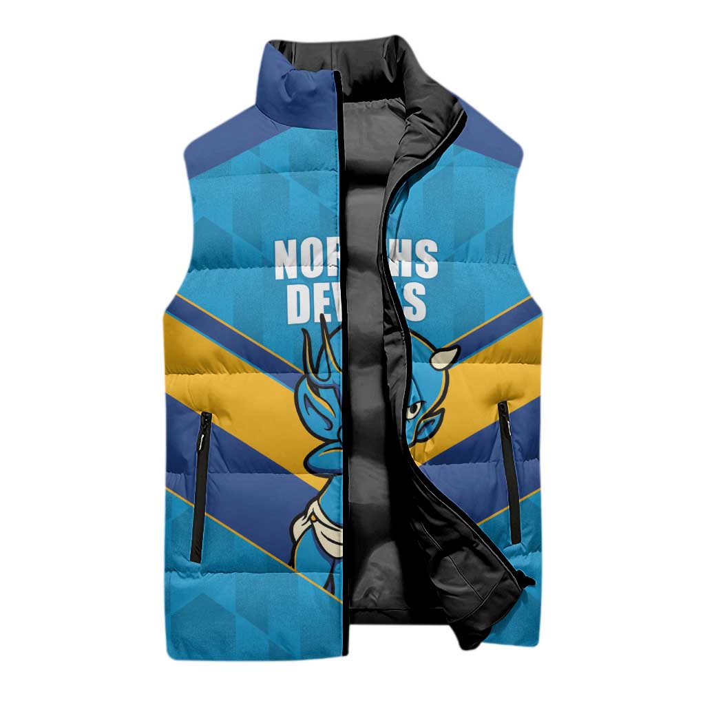 Norths Rugby Custom Sleeveless Puffer Jacket Go Devils Mascot Sporty Style - Aussie Hoodie