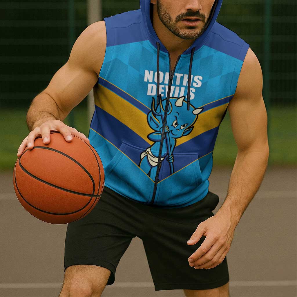 Norths Rugby Custom Sleeveless Zip Hoodie Go Devils Mascot Sporty Style LT14