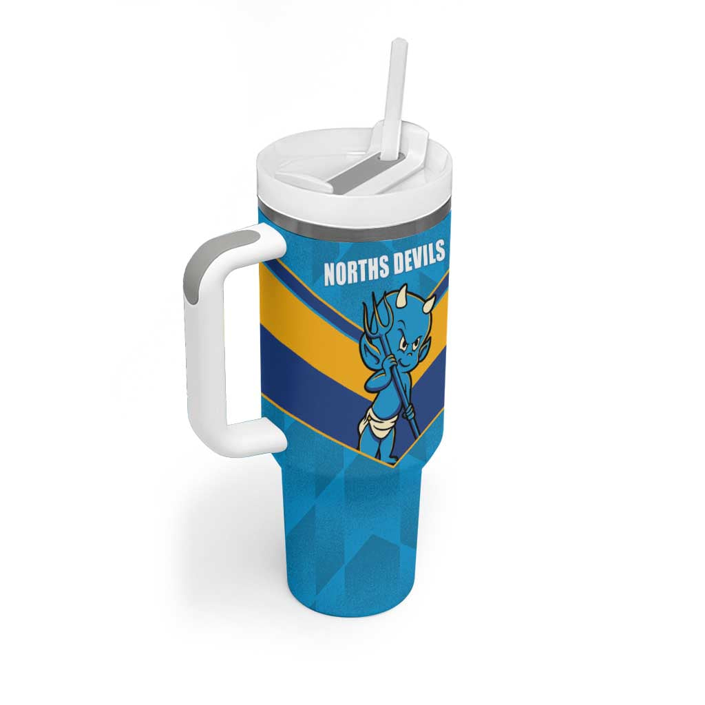 Norths Rugby Custom Tumbler With Handle Go Devils Mascot Sporty Style - Aussie Hoodie