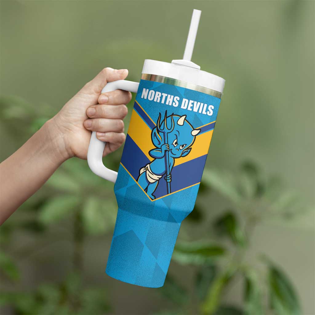 Norths Rugby Custom Tumbler With Handle Go Devils Mascot Sporty Style - Aussie Hoodie