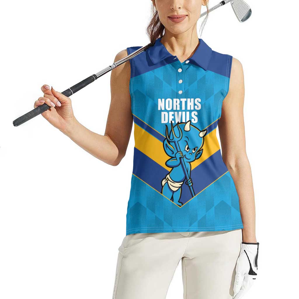 Norths Rugby Custom Women Sleeveless Polo Shirt Go Devils Mascot Sporty Style - Aussie Hoodie