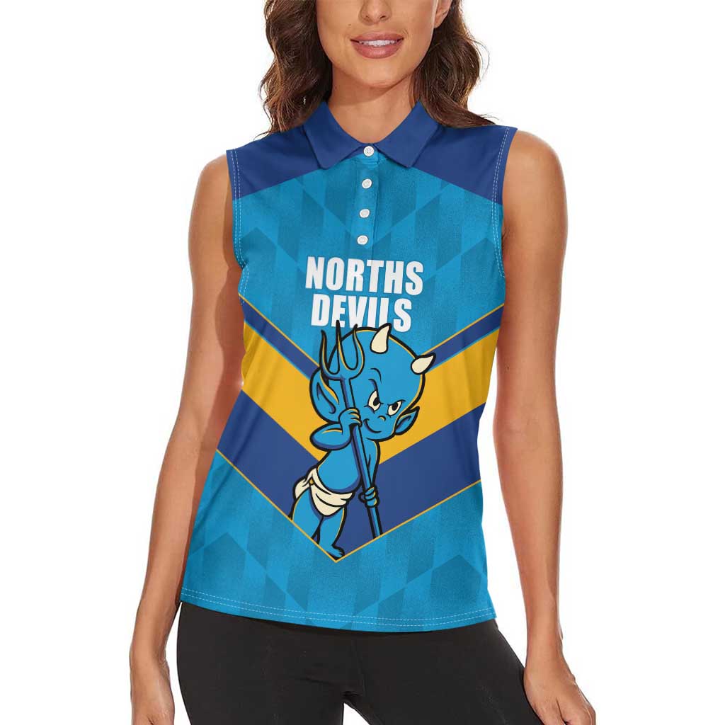 Norths Rugby Custom Women Sleeveless Polo Shirt Go Devils Mascot Sporty Style - Aussie Hoodie