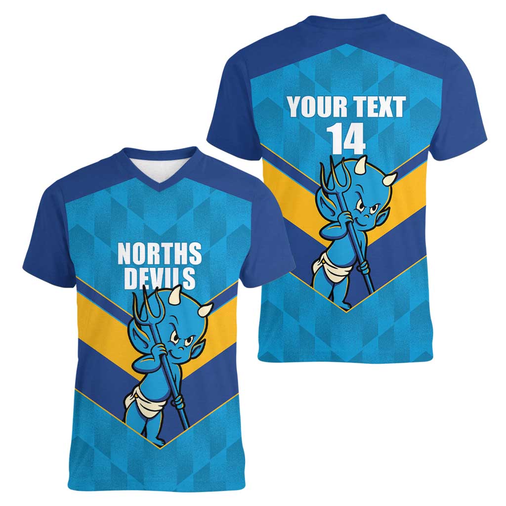 Norths Rugby Custom Women V-Neck T-Shirt Go Devils Mascot Sporty Style - Aussie Hoodie