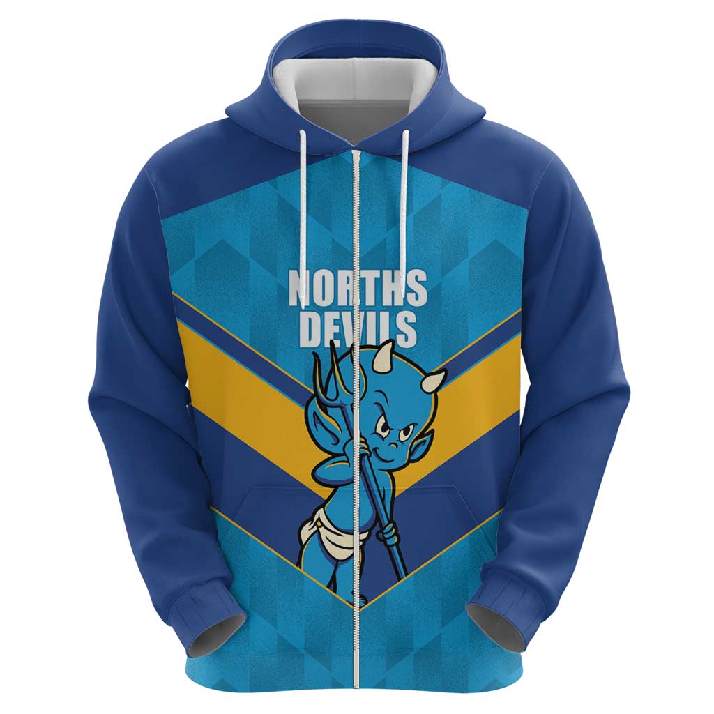 Norths Rugby Custom Zip Hoodie Go Devils Mascot Sporty Style - Aussie Hoodie