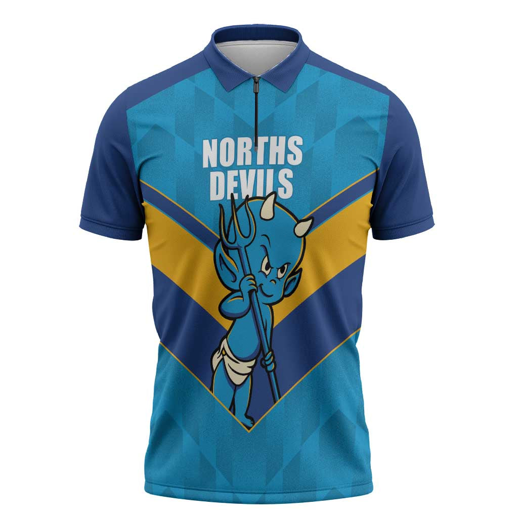 Norths Rugby Custom Zipper Polo Shirt Go Devils Mascot Sporty Style - Aussie Hoodie