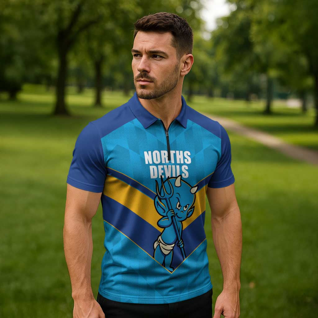 Norths Rugby Custom Zipper Polo Shirt Go Devils Mascot Sporty Style - Aussie Hoodie