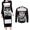 Tweed Heads Rugby Custom Couples Matching Long Sleeve Bodycon Dress and Long Sleeve Button Shirt Go Seagulls Mascot Sporty Style - Aussie Hoodie