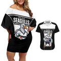 Tweed Heads Rugby Custom Couples Matching Off Shoulder Short Dress and Hawaiian Shirt Go Seagulls Mascot Sporty Style - Aussie Hoodie