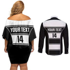 Tweed Heads Rugby Custom Couples Matching Off Shoulder Short Dress and Long Sleeve Button Shirt Go Seagulls Mascot Sporty Style - Aussie Hoodie
