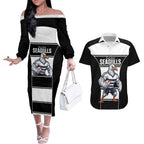 Tweed Heads Rugby Custom Couples Matching Off The Shoulder Long Sleeve Dress and Hawaiian Shirt Go Seagulls Mascot Sporty Style - Aussie Hoodie