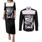 Tweed Heads Rugby Custom Couples Matching Puletasi and Long Sleeve Button Shirt Go Seagulls Mascot Sporty Style - Aussie Hoodie