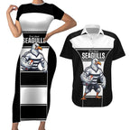Tweed Heads Rugby Custom Couples Matching Short Sleeve Bodycon Dress and Hawaiian Shirt Go Seagulls Mascot Sporty Style - Aussie Hoodie