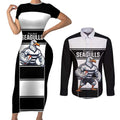 Tweed Heads Rugby Custom Couples Matching Short Sleeve Bodycon Dress and Long Sleeve Button Shirt Go Seagulls Mascot Sporty Style - Aussie Hoodie