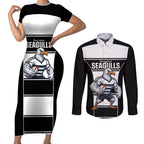 Tweed Heads Rugby Custom Couples Matching Short Sleeve Bodycon Dress and Long Sleeve Button Shirt Go Seagulls Mascot Sporty Style - Aussie Hoodie