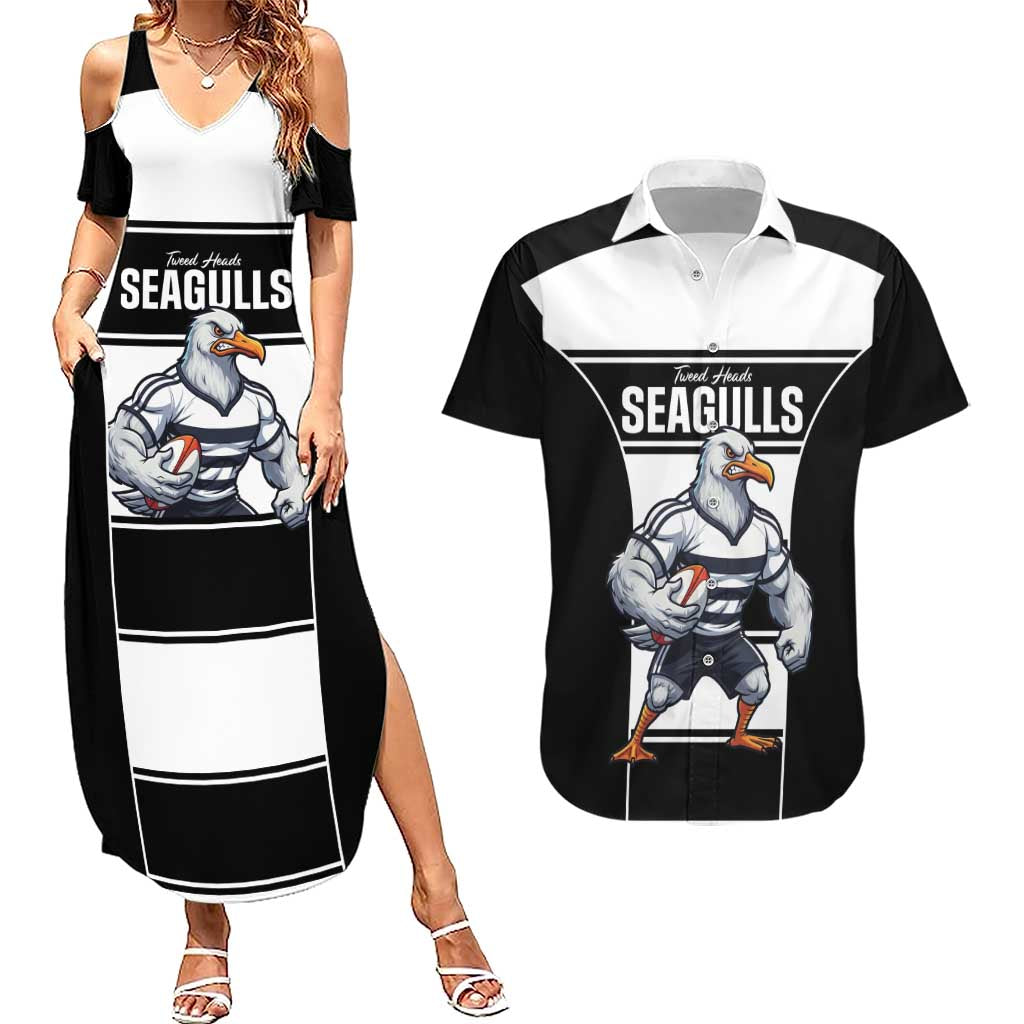 Tweed Heads Rugby Custom Couples Matching Summer Maxi Dress and Hawaiian Shirt Go Seagulls Mascot Sporty Style - Aussie Hoodie