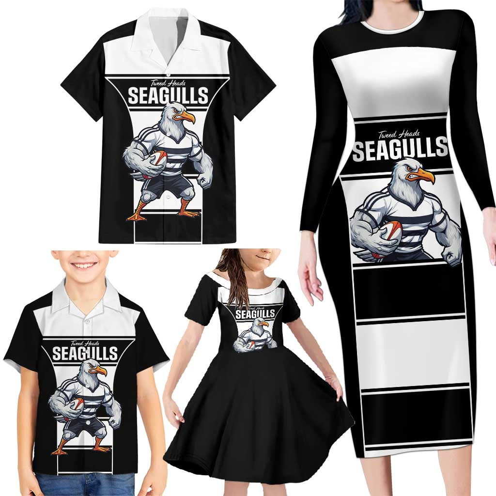 Tweed Heads Rugby Custom Family Matching Long Sleeve Bodycon Dress and Hawaiian Shirt Go Seagulls Mascot Sporty Style - Aussie Hoodie