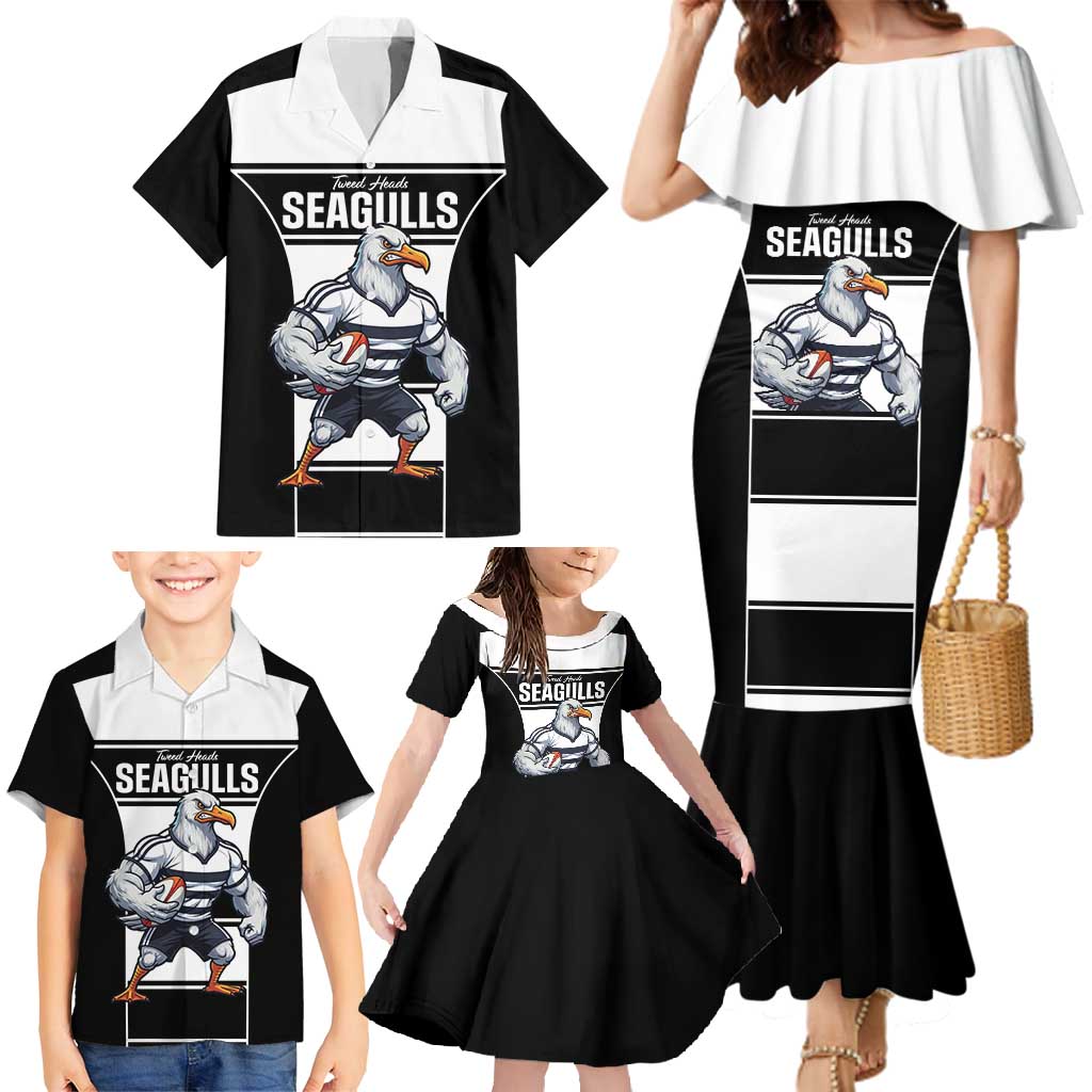 Tweed Heads Rugby Custom Family Matching Mermaid Dress and Hawaiian Shirt Go Seagulls Mascot Sporty Style - Aussie Hoodie