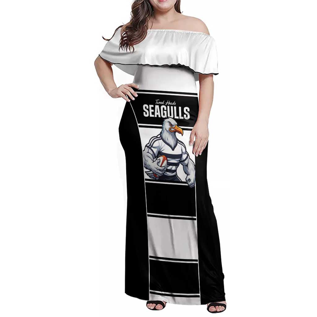 Tweed Heads Rugby Custom Family Matching Off Shoulder Maxi Dress and Hawaiian Shirt Go Seagulls Mascot Sporty Style - Aussie Hoodie