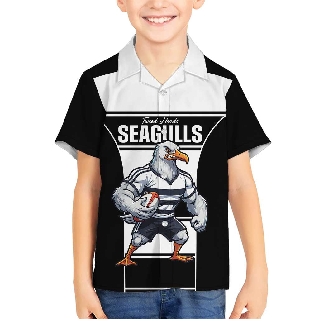 Tweed Heads Rugby Custom Family Matching Off Shoulder Maxi Dress and Hawaiian Shirt Go Seagulls Mascot Sporty Style - Aussie Hoodie