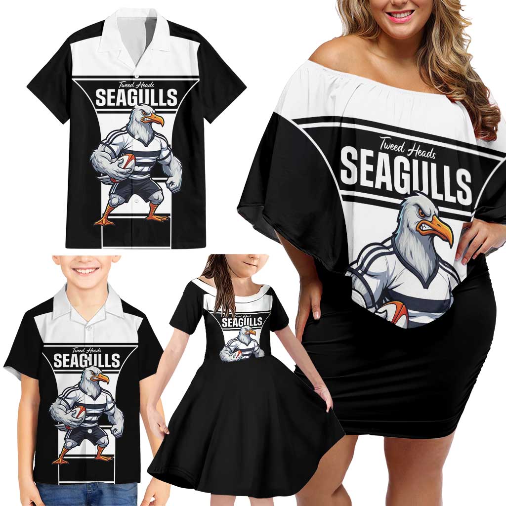 Tweed Heads Rugby Custom Family Matching Off Shoulder Short Dress and Hawaiian Shirt Go Seagulls Mascot Sporty Style - Aussie Hoodie