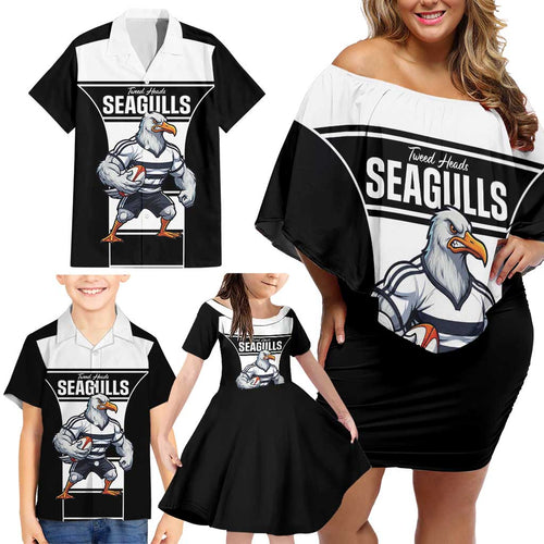 Tweed Heads Rugby Custom Family Matching Off Shoulder Short Dress and Hawaiian Shirt Go Seagulls Mascot Sporty Style - Aussie Hoodie