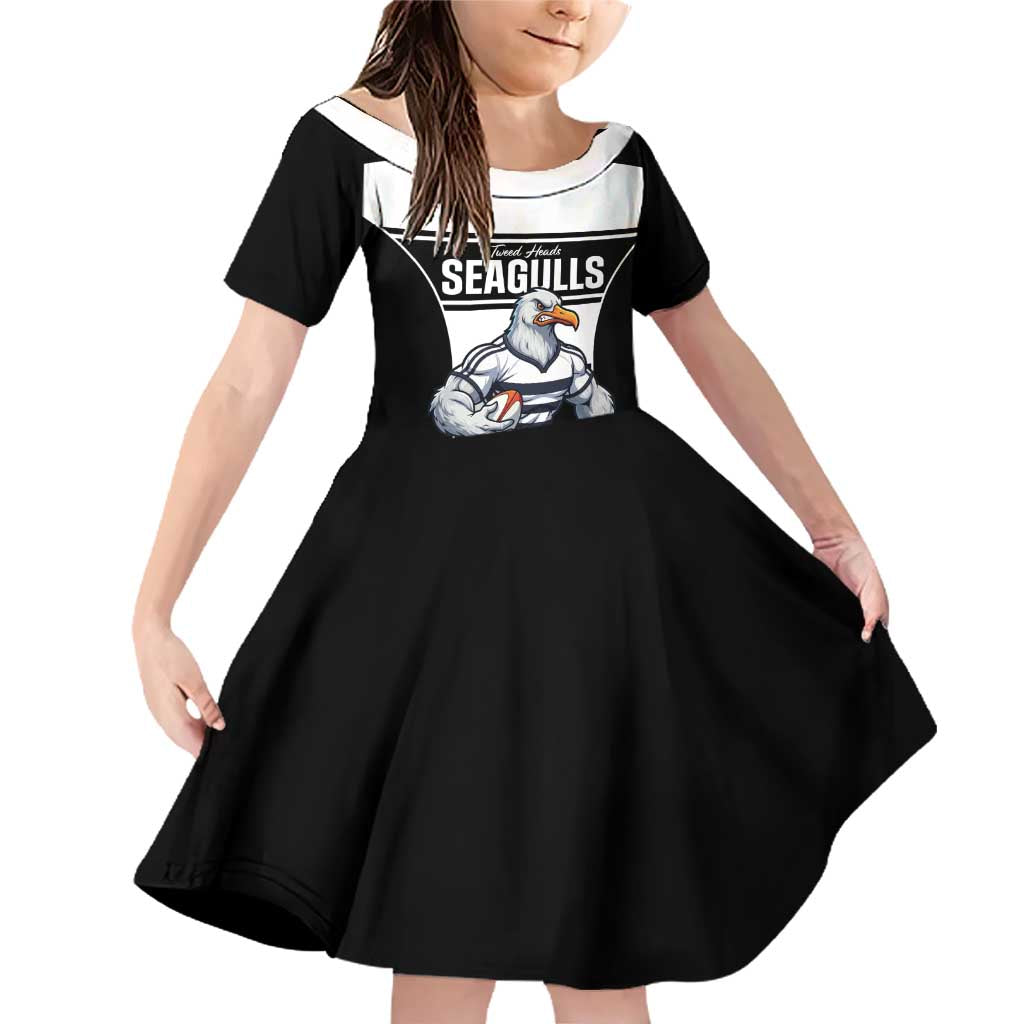 Tweed Heads Rugby Custom Family Matching Off Shoulder Short Dress and Hawaiian Shirt Go Seagulls Mascot Sporty Style - Aussie Hoodie