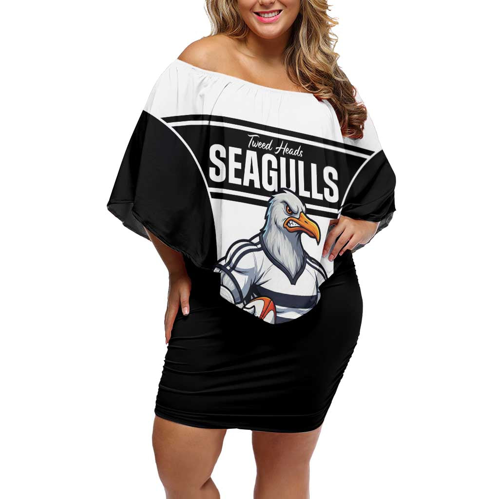 Tweed Heads Rugby Custom Family Matching Off Shoulder Short Dress and Hawaiian Shirt Go Seagulls Mascot Sporty Style - Aussie Hoodie