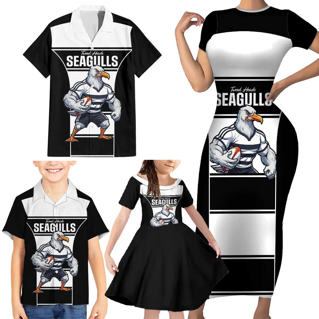 Tweed Heads Rugby Custom Family Matching Short Sleeve Bodycon Dress and Hawaiian Shirt Go Seagulls Mascot Sporty Style - Aussie Hoodie