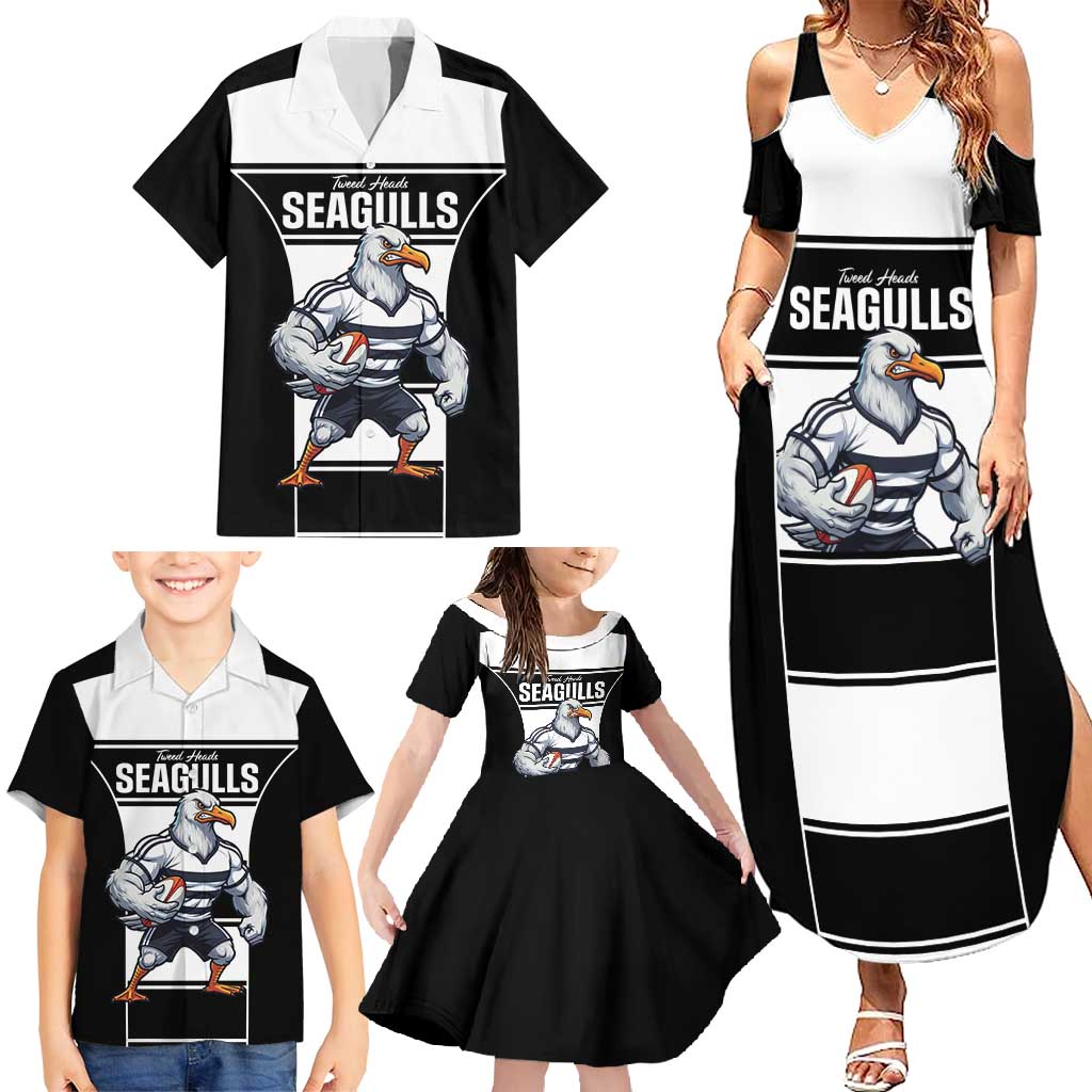 Tweed Heads Rugby Custom Family Matching Summer Maxi Dress and Hawaiian Shirt Go Seagulls Mascot Sporty Style - Aussie Hoodie