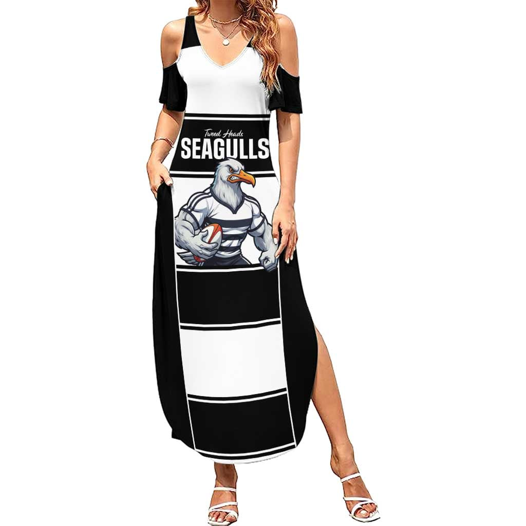Tweed Heads Rugby Custom Family Matching Summer Maxi Dress and Hawaiian Shirt Go Seagulls Mascot Sporty Style - Aussie Hoodie