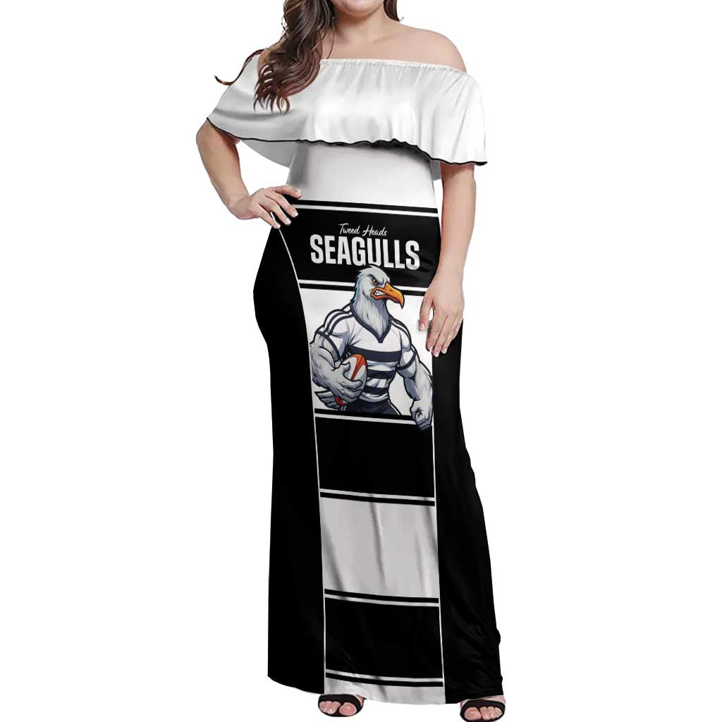 Tweed Heads Rugby Custom Off Shoulder Maxi Dress Go Seagulls Mascot Sporty Style - Aussie Hoodie