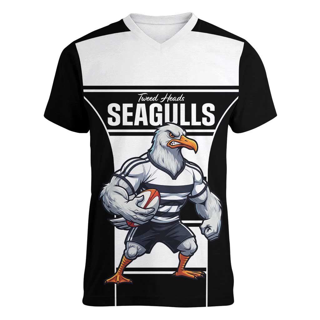 Tweed Heads Rugby Custom Women V-Neck T-Shirt Go Seagulls Mascot Sporty Style - Aussie Hoodie